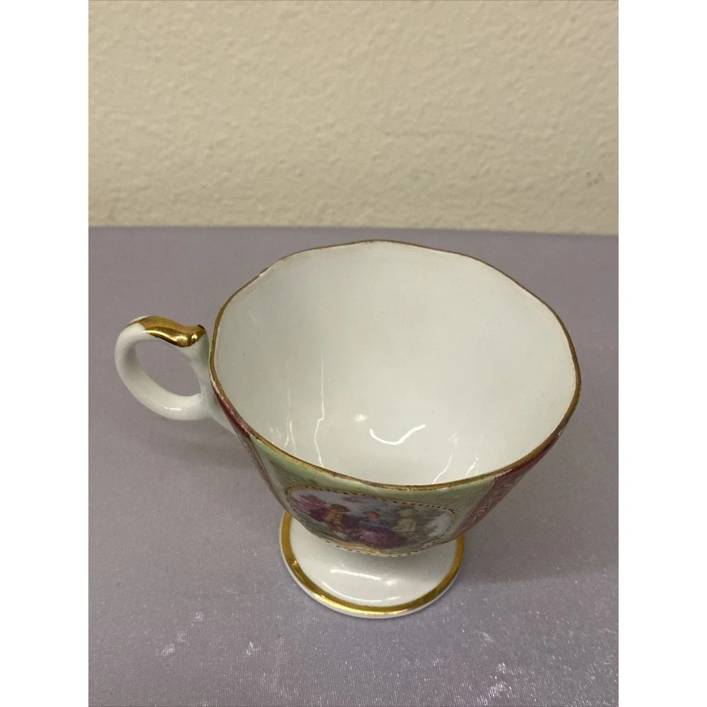 Royal Sealy China Japan Cup and Saucer - Courting Couple Mint Green /Iridescence